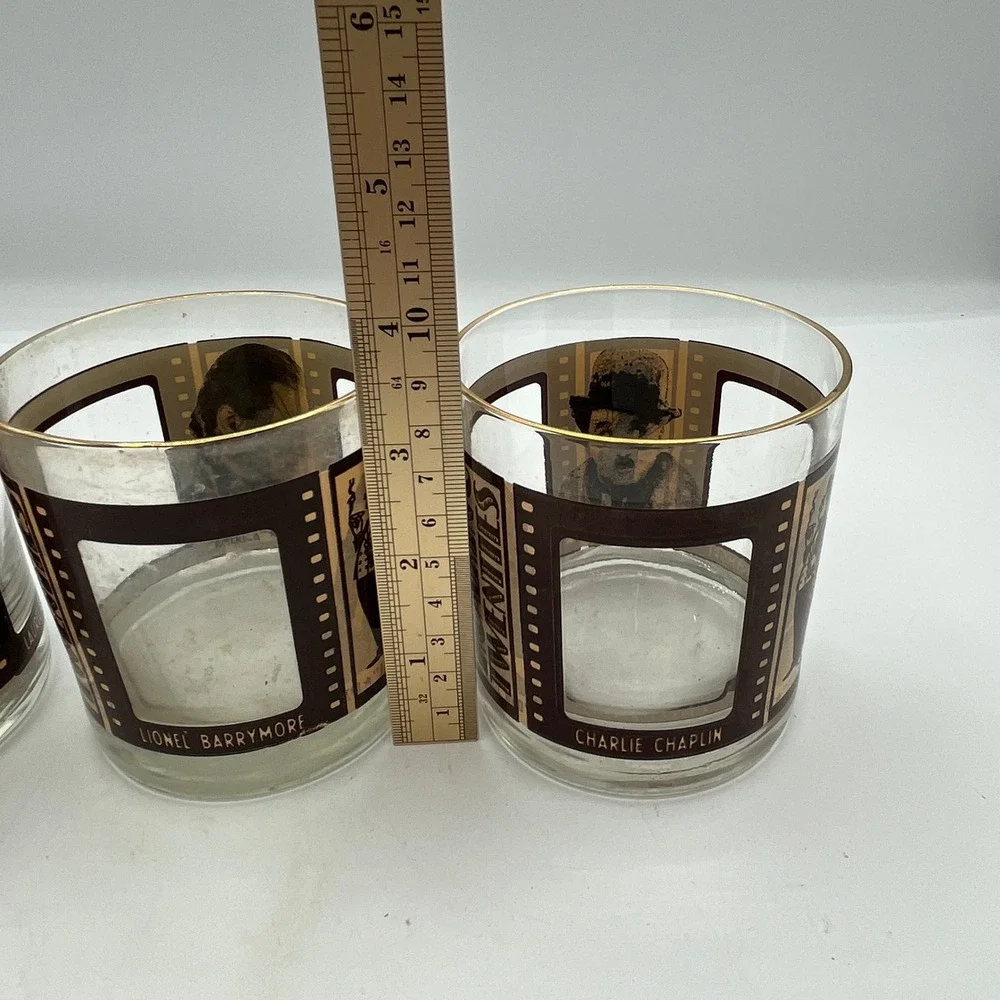 Vintage Set‎ 3 Roaring Twenties Glasses Bar Rock Whiskey Lowball Hollywood Film